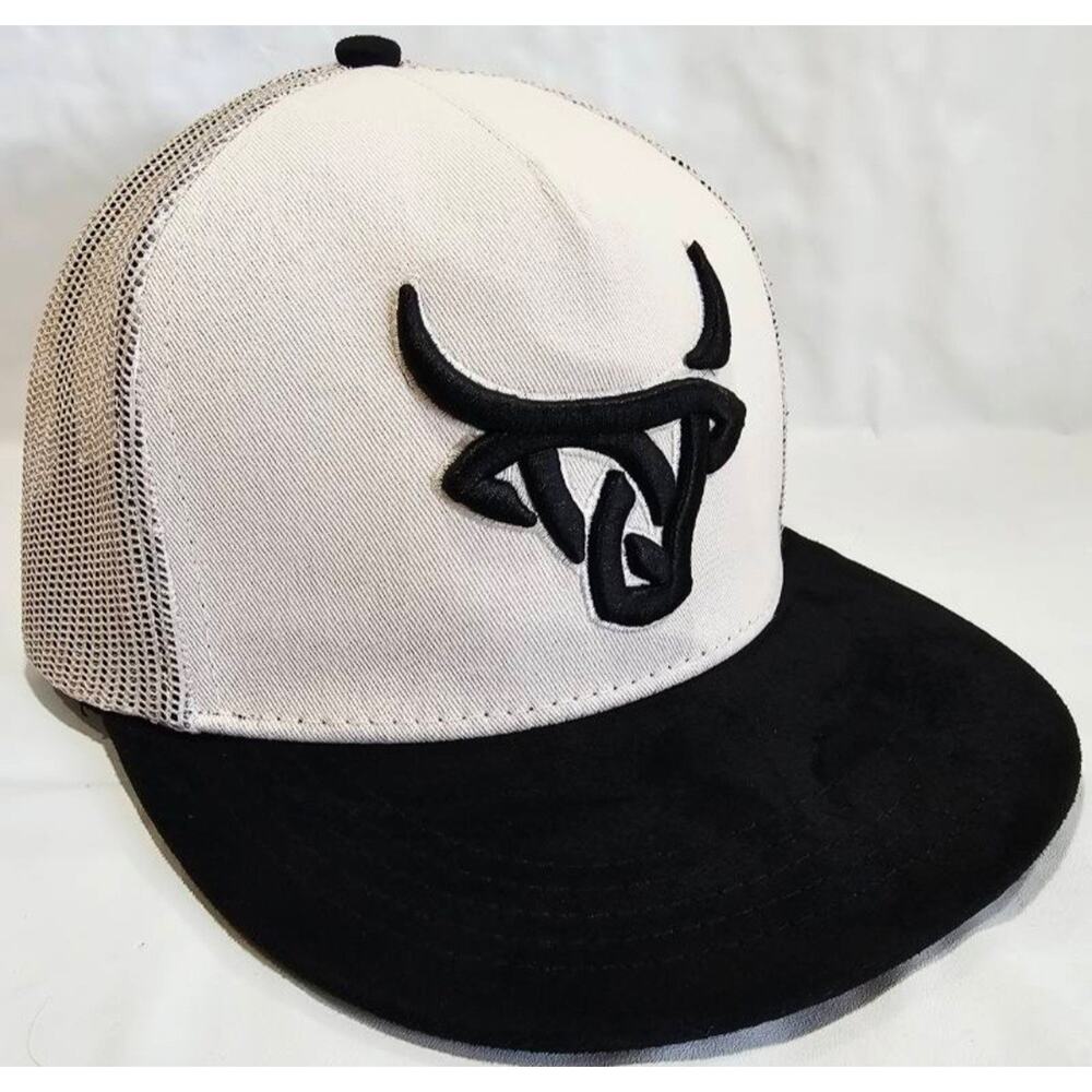 Lost Calf Cream Trucker Snapback Hat With Embroidered Black Logo Flat Bill